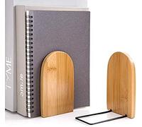 Natural Bamboo Bookend,1 Pair Wood Heavy Duty Book End Anti Slip Book Stand Holder Bookshelf Ends Home School Office Desktop Organizer
