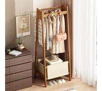 Natural Bamboo Coat Rack Stand Floor Standing Cloak Rack Simple Modern Clothes Rack Storage Basket Shelf Hanging Rail with Hooks for Hallway Entryway Bedroom Bathroom Office