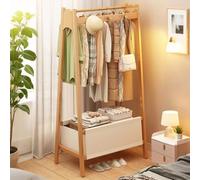 Natural Bamboo Coat Rack Stand Floor Standing Cloak Rack Simple Modern Clothes Rack Storage Basket Shelf Hanging Rail with Hooks for Hallway Entryway Bedroom Bathroom Office