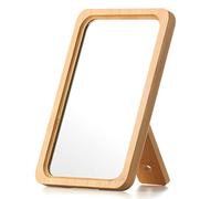 Natural Bamboo Desk Table Mirror,JASEFA Folding Makeup Mirror with Handheld/Stand,Portable Small Tabletop Mirror Good for Travel, Cosmetic, Office ,5.1" W x 7.5" L
