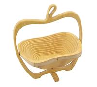 Natural Bamboo Foldable Fruit Basket 12“x11"- Collapsible Creative Apple Shaped Fruit Bowl Multifunction Heat Resistant Bamboo Trivets Pot Mat Hot Pan Pads for Kitchen Table