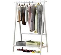 Natural Bamboo Garment Rack - Free Standing Coat Stand with 2 Hooks & 1 Shelf Multipurpose Open Wardrobe for Bedroom Hallway & Living Room White 105x40x145cm