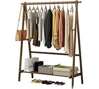 Natural Bamboo Garment Rack - Free Standing Coat Stand with 2 Hooks & 1 Shelf - Multipurpose Open Wardrobe for Bedroom Hallway Living Room - Dark Brown 55x40x145cm