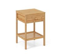 Natural Bamboo Nightstand Drawer Open Storage Shelf
