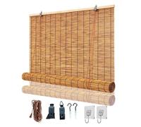 Natural Bamboo Roller Blinds With Lifter, Waterproof Shades, Outdoor Roll Up Blinds, For Porch, Patio, Yard, Windows, Easy To Install(W59xH63IN(150x160CM))