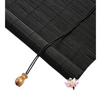 Natural Bamboo Roller Shade Office Side Pull Window Wood Venetian Retro Pleated Curtain Light Filtering & 60% Blackout Privacy Wall Mounted Black (W140xH180cm/55x71in)