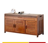 Natural Bamboo Shoe Bench with Cushion Entryway Storage Bathroom Commode Stylish Pouf Seating Space-Saving Furniture (Size: 90x32.5x49cm)