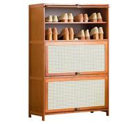 Natural Bamboo Shoe Cabinet - Nordic Freestanding Rattan Shoe Rack with Breathable Flip-Up Doors & Top Storage Ideal for Sneakers Leather Shoes and High Heels in Entryway