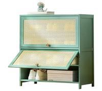 Natural Bamboo Shoe Cabinet - Nordic Freestanding Rattan Storage Rack with Breathable Flip-Up Doors Entryway for Sneakers Leather Shoes and High Heels - Stylish & Functional Solution