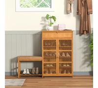 Natural Bamboo Shoe Storage Cabinet with BenchStylish Entryway Organizer with 2 Doors 1 Drawer & Versatile Shoe Rack for Hallway & Bedroom Storage Solutions