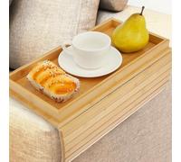 Natural Bamboo Sofa Arm Tray, Foldable Couch Arm Tray with Couch Cup Holder,Anti-Slip Sofa Armchair Caddy Table for Drink Cellphone TV Remote Snack Magazine,45.7×33.5 cm (wood II)