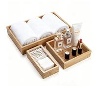 Natural Bamboo Vanity Organizer Set - Wooden Bathroom/Kitchen Countertop Tray, Set of 3