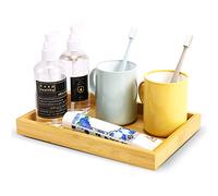 Natural Bamboo Vanity Tray, Sink Tray, Smooth and Thick Wooden Tray for Toilet Tank and Bathroom Counter Top, Kitchen Decor Wood Holder and SPA Home, 11.5x7.6x1.2 inches