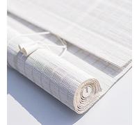 Natural Bamboo Window Roller Blind, Roman Roller Shades,Gazebo Patio White Bamboo Roll up Window Blind with Hooks,Ceiling or Wall Installation,Customizable (70 * 150cm/28 * 59in)