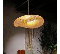 Natural Bamboo Woven Pendant Light - Rustic Rattan Chandelier for Farmhouse & Coastal Decor Adjustable Hanging Lamp Shade E26/E27(60cm) (One Color 50cm)