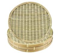 Natural Bamboo Woven Trays, Round Handmade Stackable Basket for Kitchen, Dining, Garden Organization Flat Fruit Vegetable Storage (4 Pack 12 Inch)