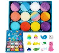 Natural Bath Bombs for Kids with Mega Bubbles & Surprise Inside, 12 Pack Kids Bath Bombs Gift Set with Surprise Ocean Tiny Inside, Skin-Friendly Bathing Kit for Boys & Girls