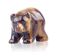 Natural Beads Semi Stone Carved Bear Yellow Tiger Eye Crystal Obsidian Bear Statue Chakra Healing Reiki Crafts (Yellow Tiger Eye)