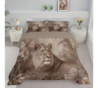 Natural Beauty Coverless Duvet Single - 135x200cm - African Savannah Lion Soft Comfy Duvet with Pillowcase Down Alternative Reversible Comforter Set - Machine Washable & Durable Brown