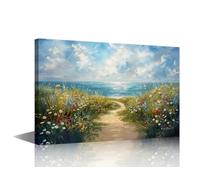 Natural Beauty of the Sea Wall Art for Bedroom 1 Panels Seaside Path Through Wildflower Dunes Canvas Painting Wall Art for Living Room Contemporary Home Decor Stretched on Wooden Frame 12"Wx18"H