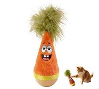 Natural Beechwood Cat Toy - Self-Righting Tumbler with Feathers, Angry & Happy Carrot Kicker, Interactive Silent Toy for Indoor Cats, Battery-Free, for Indoor Cats, Enrichment & Home Decor (Orange)