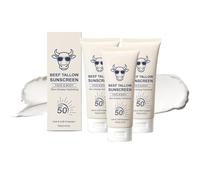 Natural Beef Tallow Sunscreen Spf 50+, Beef Tallow Sunscreen Spf 50+, With 100% Grass Fed Tallow And Zinc Oxide - Deep Hydration & Non-Greasy Formula, Non-Greasy Sunblock for Outdoor & Beach (3Pc)