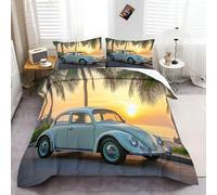 Natural Beetle Car Duvet Cover, King Bedding Set Soft Microfiber Duvet Cover Sets Easy Care With hidden zipper Yellow White Bedding Set with 2 Pillowcases