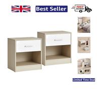Natural Beige and Classic White Side Tables: Stylish Storage Solution Set of 2