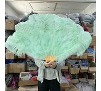 Natural Big Ostrich Feather Fans Red 13Bone 90/130cm Left Right Hands Held Folding Fan Carnival Stage Performance Props Plumes-Mint Green-90CM 1PCS
