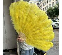 Natural Big Ostrich Feather Fans Red 13Bone 90/130cm Left Right Hands Held Folding Fan Carnival Stage Performance Props Plumes-Yellow-130CM 2PCS
