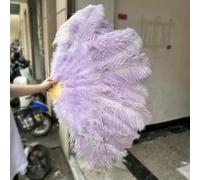 Natural Big Ostrich Feather Fans Red 13Bone 90/130cm Left Right Hands Held Folding Fan Carnival Stage Performance Props Plumes-Light Purple-90CM 1PCS