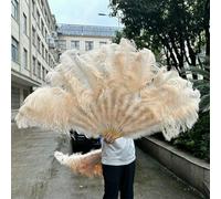 Natural Big Ostrich Feather Fans Red 13Bone 90/130cm Left Right Hands Held Folding Fan Carnival Stage Performance Props Plumes-champagne-130CM 1PCS