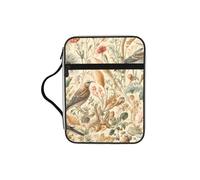 Natural-Birds-Flowers Bible Cover Case with Handle, Water-Resistant Oxford Fabric Bible Bag Organizer with Zipper Pockets for Church