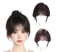 Natural black,10inch,Xytraiihw 100% Human Hair Toppers with 3D Air Bangs Fringe Straight Hair Bangs Toupee Mid Part Wiglets for Hair Volume