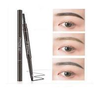 (Natural black) 3 pcs Eyebrow Pencil & Brush Fine Brow Definition Shaper Double Head Waterproof Liner