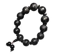 Natural Black Agate Six-Word Mantra Bangle