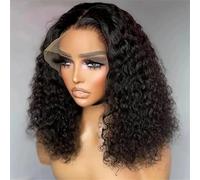 Natural Black Deep Wave Curly Human Hair Wigs For Women, Brazilian Transparent Lace Front Wig Pre Plucked Sleek Realistic Hairline