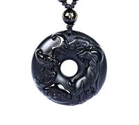 Natural Black Obsidian Beads Necklace Hand-Carved Sheep Safety Button Jade Pendant Fashion Amulet Gifts