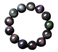 Natural Black Obsidian Bracelet Jewelry 16mm Women Men Stretch Rainbow Light Natural Stone Rectangle Bead Bangle
