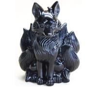 Natural Black Obsidian Nine-Tailed Fox Figurine Healing Crystals Fox Statue