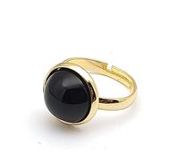 Natural Black Obsidian Ring Crystal Round Gold Color Ring Adjustable Women'S Open Stone Rings Reiki Balance Ankle Finger Rings Eternity Ring For Women Girl Men