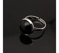 Natural Black Obsidian Ring Crystal Round Ring Adjustable Women'S Open Stone Rings Reiki Balance Ankle Finger Rings Eternity Ring For Women Girl Men