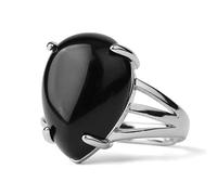 Natural Black Obsidian Ring Crystal Water Drop Ring Adjustable Women'S Open Stone Rings Reiki Balance Ankle Finger Rings Eternity Ring For Women Girl Men