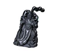 Natural Black Obsidian Stone Carved yuu Pendant Necklace Mammon Guan Gong Lucky Charm Gift for Men Jades Jewelry