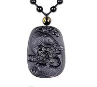 Natural Black Obsidian Stone Pendant Lucky Amulet Fish Necklace for Men Women with Chain Gift