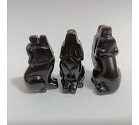 Natural Black Obsidian Wolves Crystal Carved Quartz Rock Wolf Decor 1pc