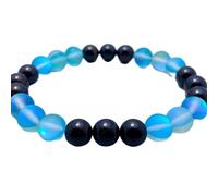 Natural Black Onyx & Aura Quartz Gemstone 8 mm | Round Shape, Smooth Cut Stone | 7 Inch | Black & Blue Color Gem | dhan yog stretch bracelet | success wristband | handmade jewelry |LK_BRC_03225