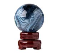 Natural Black Onyx Crystal Ball with Wooden Base, Polished Healing Stone Sphere Ball for Home Decoration Meditation(6.5-7cm)