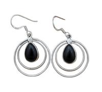 Natural Black Onyx Gemstone Dangle Earring 3.5x1.5mm | Made in 925 Sterling Silver, Silver Plated |Pear Shape Stone, Smooth Minimlist Style Dangle For Women & Girls |LK_RDG_00256