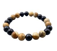 Natural Black Onyx & Picture Jasper Gemstone 8 mm | Round Shape, Smooth Cut Stone | 7 Inch | Multicolor Color Gem | dhan yog stretch bracelet | success wristband | handmade jewelry |LK_BRC_03401